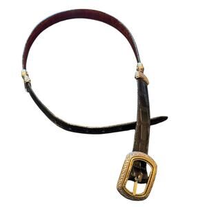 Vtg Brighton Reversible Leather Croc Belt Black Brown Gold Silver Buckle Size 30